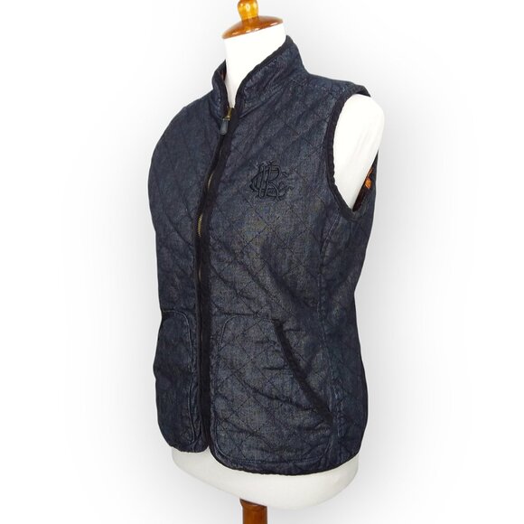 Vtg Ralph Lauren Quilted Vest Size Medium Equestrian Dark Denim Reversable - Picture 6 of 13